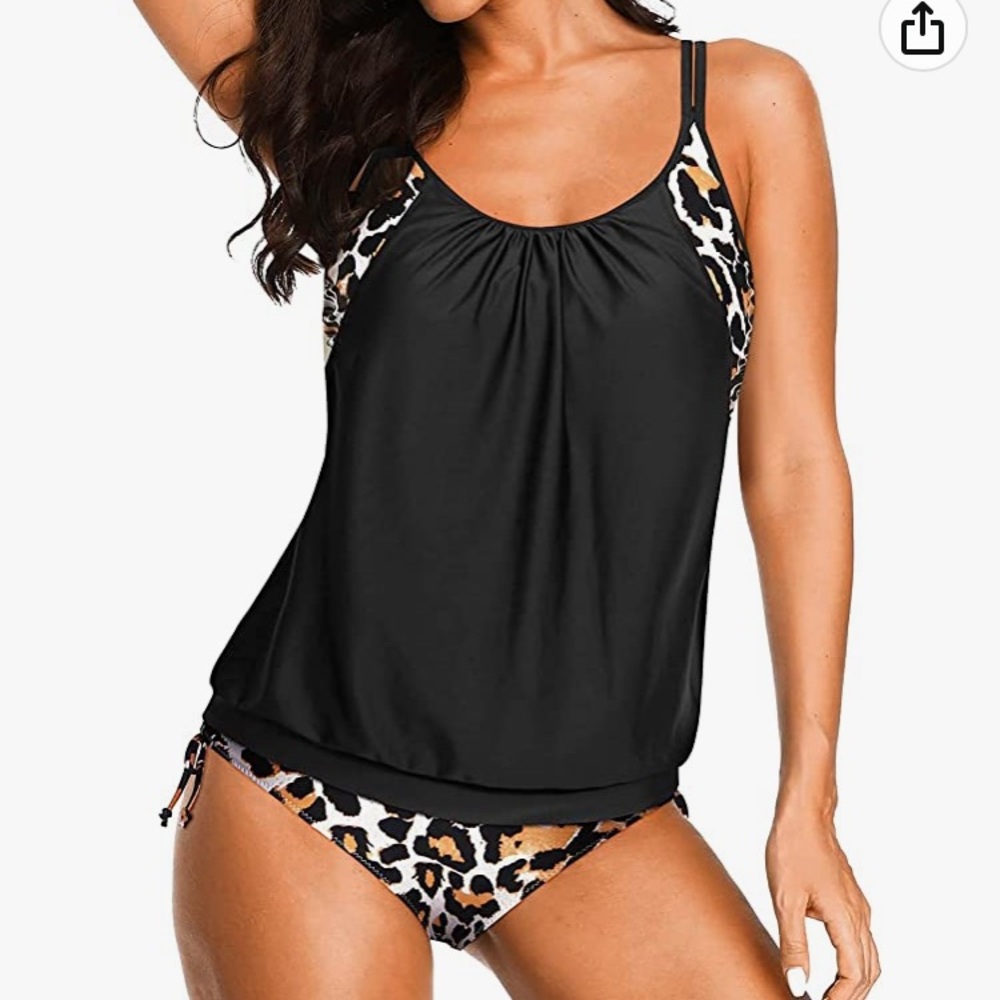 Two Piece Blouson Tankini Swimsuits
